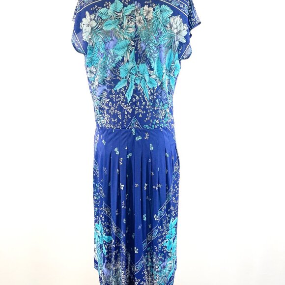 Vintage Italian Boho Floral Print Dress Blue Drop Waist Lightweight Size 4 - Picture 7 of 11